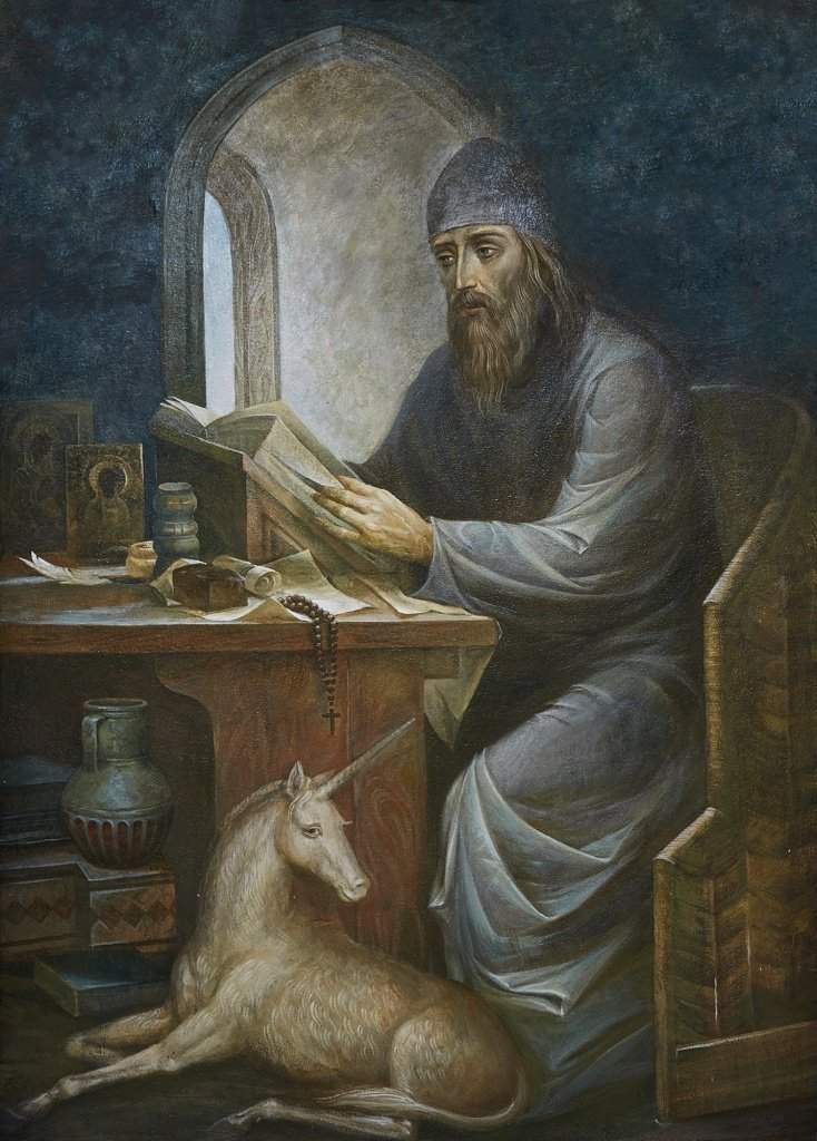 Монах за чтением. Фреска храма Новомучеников и исповедников Церкви Русской