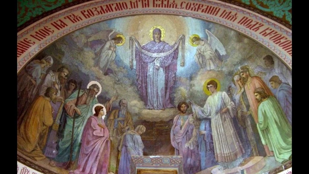 12Покров Божьей Матери. Мозаика по эскизам М.Н. Васильева, 1886 год. . Мозаика Покровского храма в Нижней Ореанде (Крым)..jpg