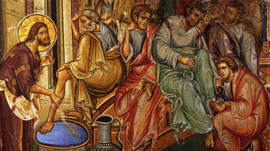 2. Христос омывает ноги Своим ученикам. Фреска.jpg